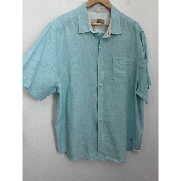 Tommy Bahama Shirt Men’s XL 100% Linen Short Sleeve Button Up Green Travel EUC - Picture 2 of 7
